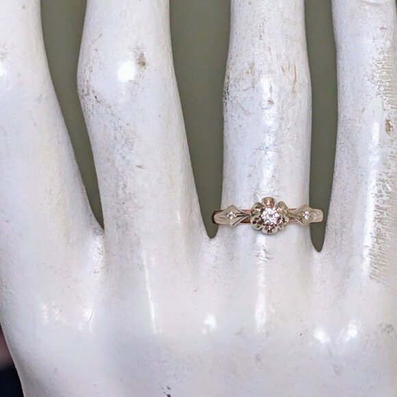 Vintage Russian USSR Solid 14K 585 Rose Pink White Gold Diamond Buttercup Ring - Picture 16 of 16